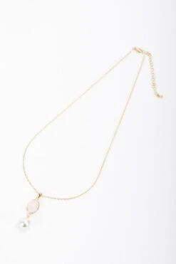 Pink Stone Drop Pearl Necklace -Fashion Clothing Accessories Store carraig donn pink stone drop pearl necklace 790911