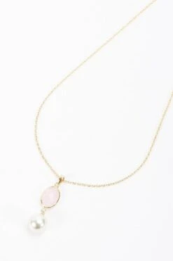 Pink Stone Drop Pearl Necklace -Fashion Clothing Accessories Store carraig donn pink stone drop pearl necklace 845316
