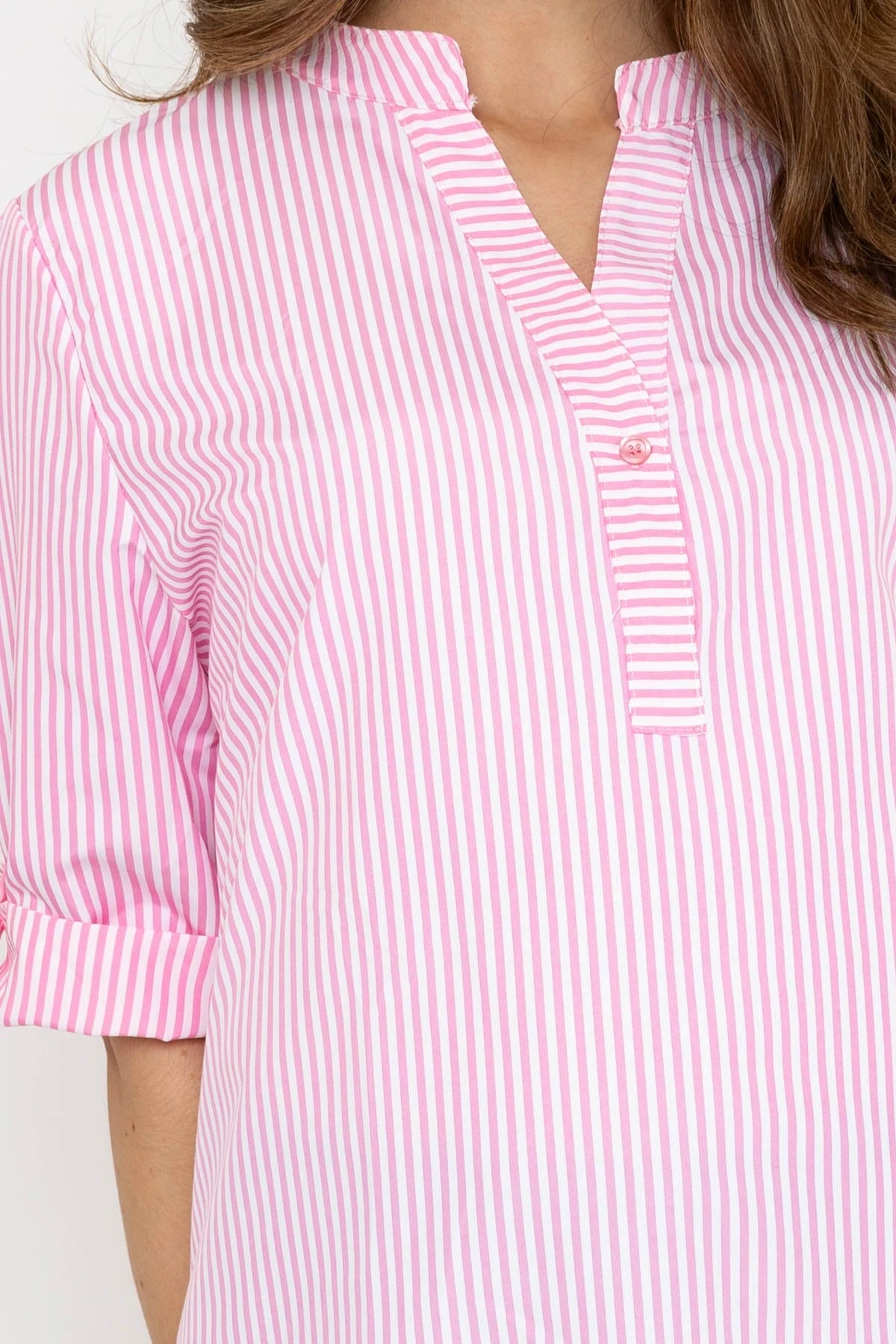 Pink Stripe Collarless Shirt 5 Pink Stripe Collarless Shirt - Image 3
