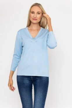 Plain Knit Sweater With Diamonte Detail In Blue 8 Plain Knit Sweater With Diamonte Detail In Blue -Fashion Clothing Accessories Store carraig donn plain knit sweater with diamonte detail in blue 151300