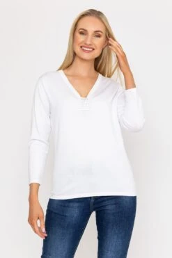 Plain Knit Sweater With Diamonte Detail In White -Fashion Clothing Accessories Store carraig donn plain knit sweater with diamonte detail in white 705204