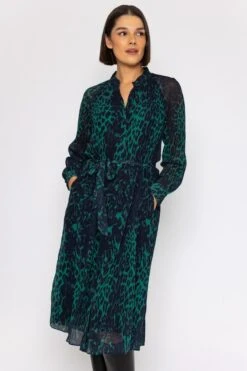 Pleated Midi Dress In Green Animal Print 14 Pleated Midi Dress In Green Animal Print -Fashion Clothing Accessories Store carraig donn pleated midi dress in green animal print 431430