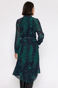 Pleated Midi Dress In Green Animal Print 17 Pleated Midi Dress In Green Animal Print -Fashion Clothing Accessories Store carraig donn pleated midi dress in green animal print 600528