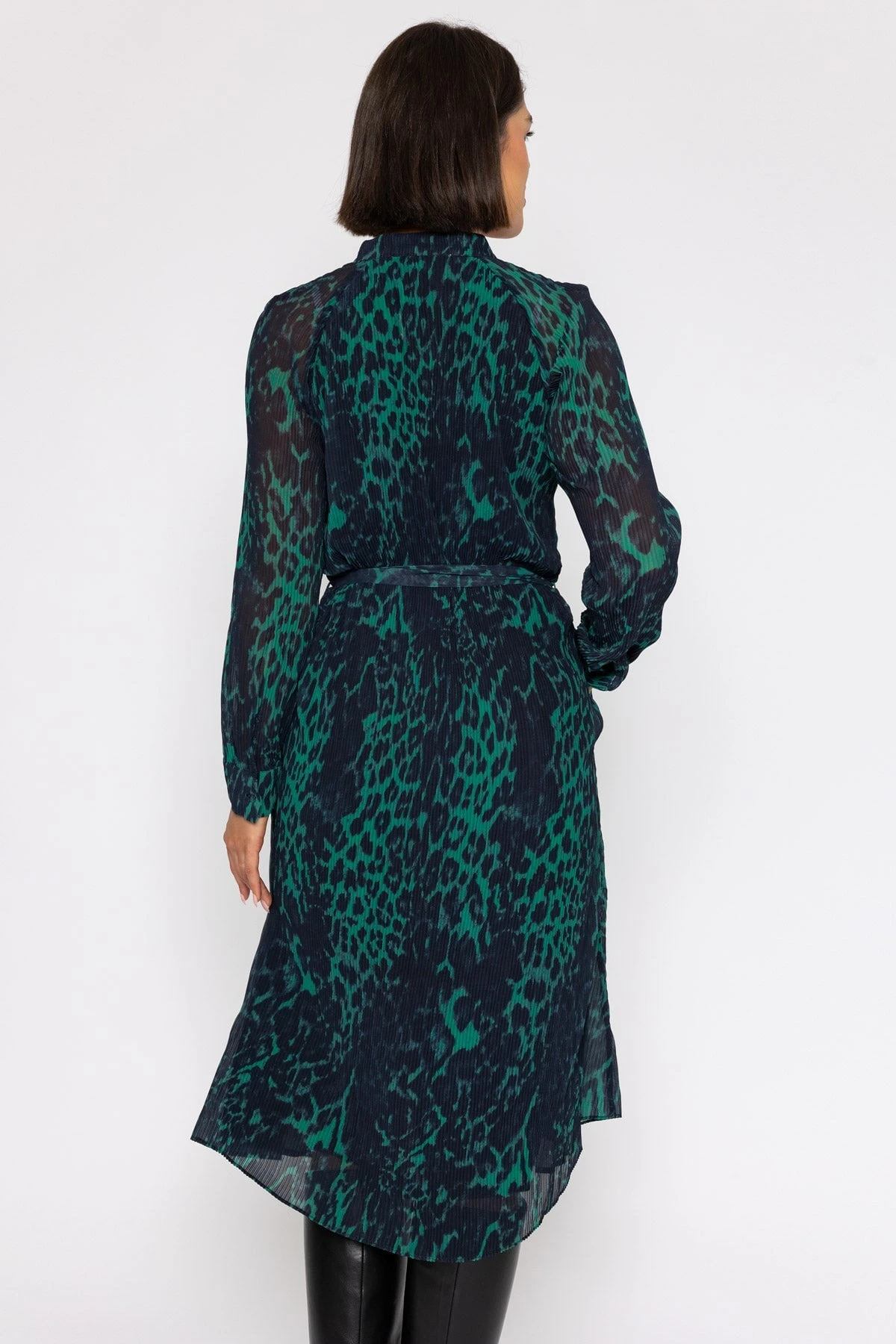 Pleated Midi Dress In Green Animal Print 10 Pleated Midi Dress In Green Animal Print - Image 8