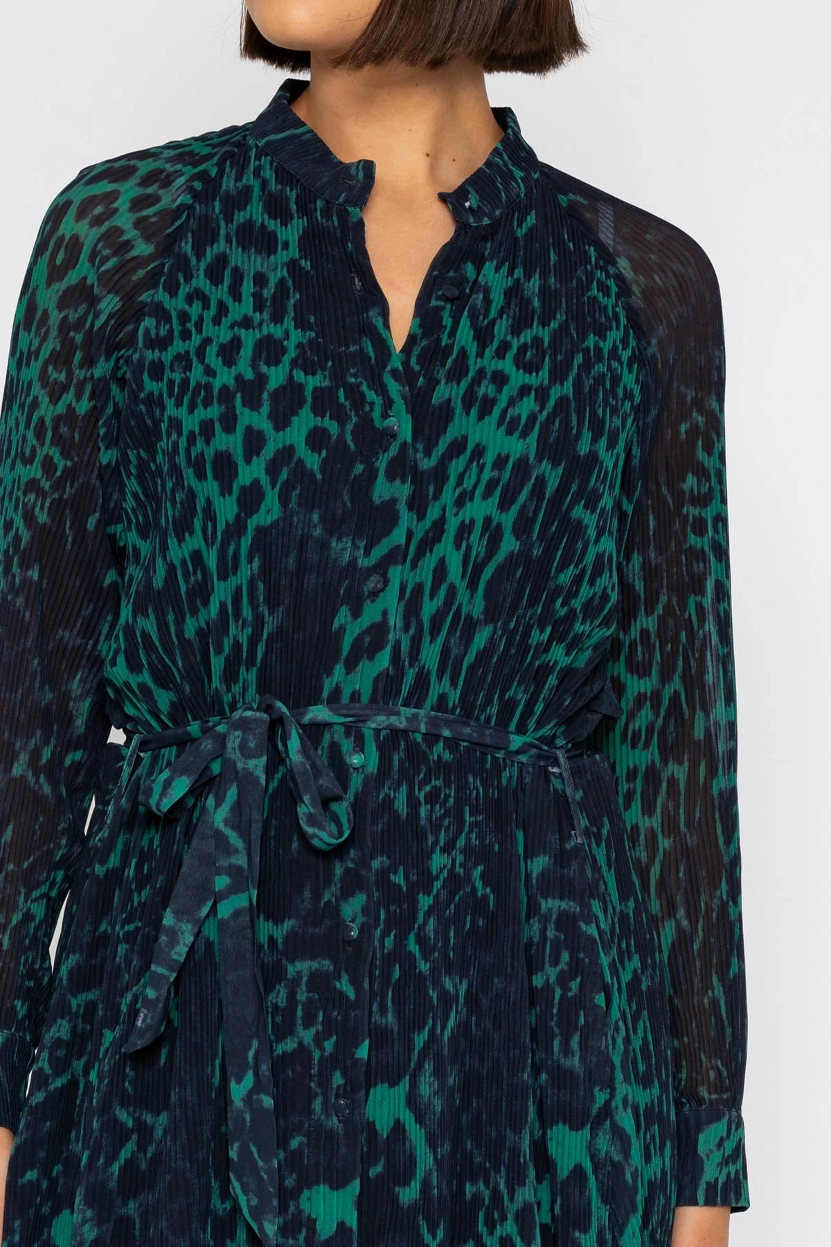 Pleated Midi Dress In Green Animal Print 8 Pleated Midi Dress In Green Animal Print - Image 6