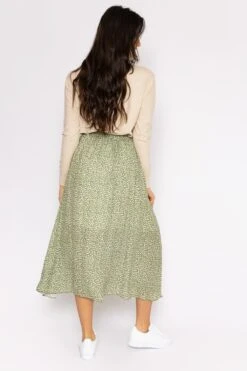 Printed Midi Skirt In Green -Fashion Clothing Accessories Store carraig donn printed midi skirt in green 145267