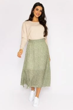 Printed Midi Skirt In Green