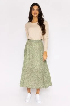 Printed Midi Skirt In Green -Fashion Clothing Accessories Store carraig donn printed midi skirt in green 235242