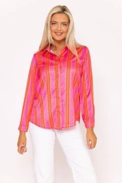 Printed Sateen Shirt In Pink Print -Fashion Clothing Accessories Store carraig donn printed sateen shirt in pink print 832506