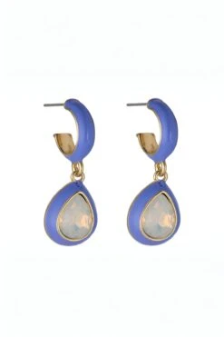 Purple Enamel And Opal Hoop Drop Earrings