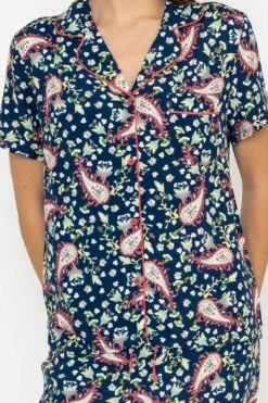 Pyjama Set With 3/4 Leg In Navy Print -Fashion Clothing Accessories Store carraig donn pyjama set with 34 leg in navy print 803489