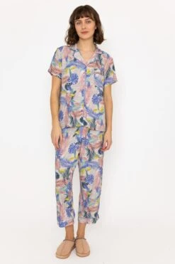 Pyjama Set With 3/4 Leg In Pink Print -Fashion Clothing Accessories Store carraig donn pyjama set with 34 leg in pink print 901610