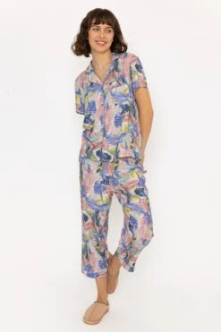 Pyjama Set With 3/4 Leg In Pink Print