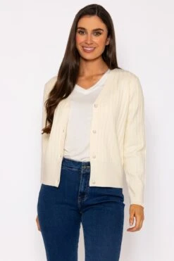 Rib Crop Cardigan In Ecru -Fashion Clothing Accessories Store carraig donn rib crop cardigan in ecru 206136