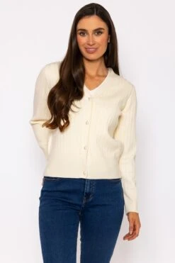 Rib Crop Cardigan In Ecru -Fashion Clothing Accessories Store carraig donn rib crop cardigan in ecru 707827