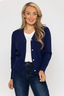 Rib Crop Cardigan In Navy -Fashion Clothing Accessories Store carraig donn rib crop cardigan in navy 189198