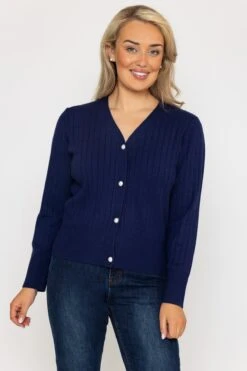 Rib Crop Cardigan In Navy