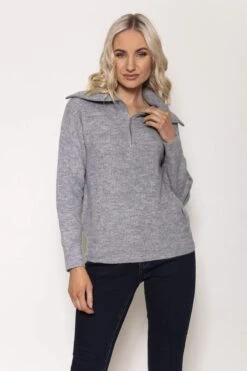 Rib Knit With Zip In Grey -Fashion Clothing Accessories Store carraig donn rib knit with zip in grey 117476