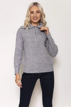 Rib Knit With Zip In Grey