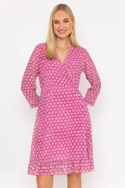 Roisin Knee Length Dress In Pink Print -Fashion Clothing Accessories Store carraig donn roisin knee length dress in pink print 719069
