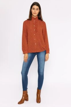 Ruffle Blouse In Rust Print -Fashion Clothing Accessories Store carraig donn ruffle blouse in rust print 889807