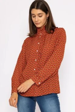 Ruffle Blouse In Rust Print -Fashion Clothing Accessories Store carraig donn ruffle blouse in rust print 970864