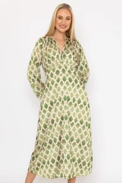 Sateen Cliodhna Midi Dress In Khaki