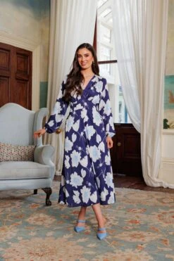 Sateen Cliodhna Midi Dress In Navy -Fashion Clothing Accessories Store carraig donn sateen cliodhna midi dress in navy 311517