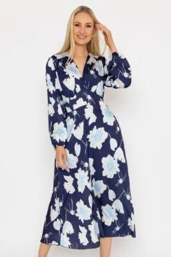 Sateen Cliodhna Midi Dress In Navy -Fashion Clothing Accessories Store carraig donn sateen cliodhna midi dress in navy 936939
