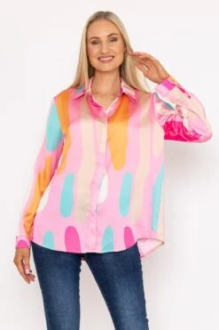 Sateen Print Shirt In Pink Print