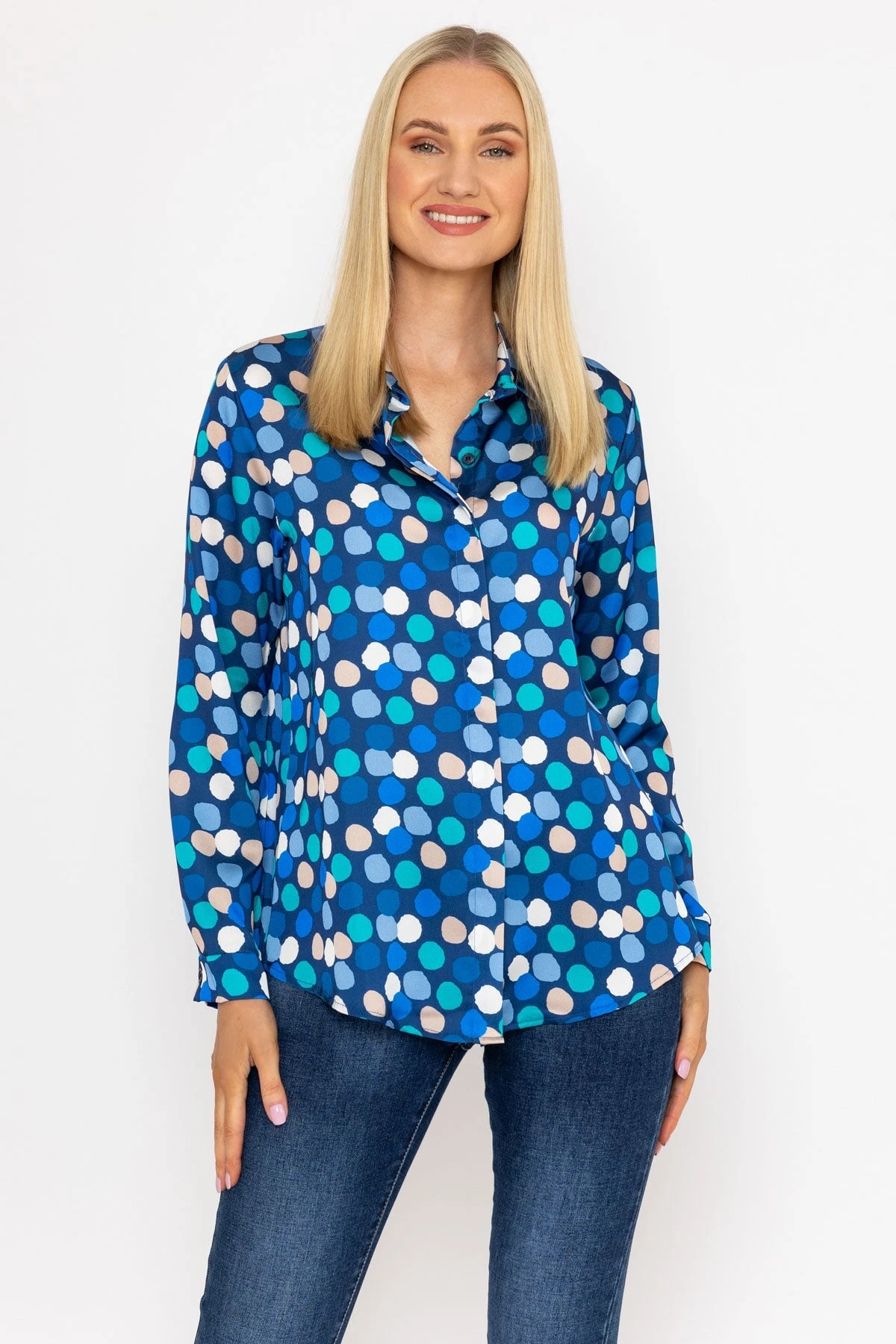 Sateen Shirt In Blue And Navy Print 3 Sateen Shirt In Blue And Navy Print