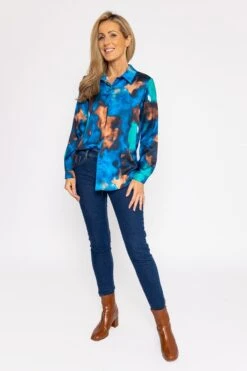 Sateen Shirt In Blue Print -Fashion Clothing Accessories Store carraig donn sateen shirt in blue print 479644