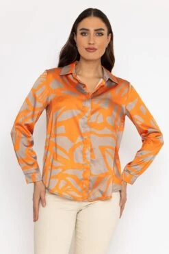 Sateen Shirt In Orange Print -Fashion Clothing Accessories Store carraig donn sateen shirt in orange print 168887