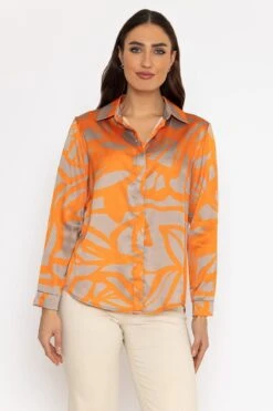 Sateen Shirt In Orange Print