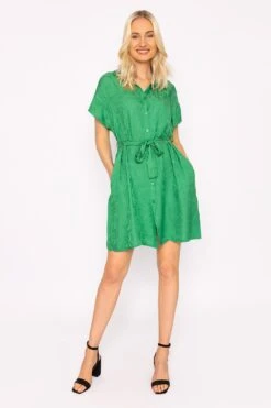 Satin Jacquard Dress In Green -Fashion Clothing Accessories Store carraig donn satin jacquard dress in green 101265
