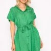 Satin Jacquard Dress In Green