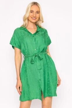 Satin Jacquard Dress In Green