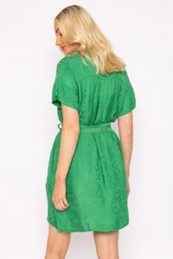 Satin Jacquard Dress In Green -Fashion Clothing Accessories Store carraig donn satin jacquard dress in green 623620
