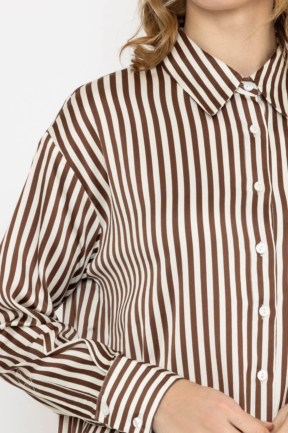 Satin Stripe Shirt In Brown 4 Satin Stripe Shirt In Brown - Image 2