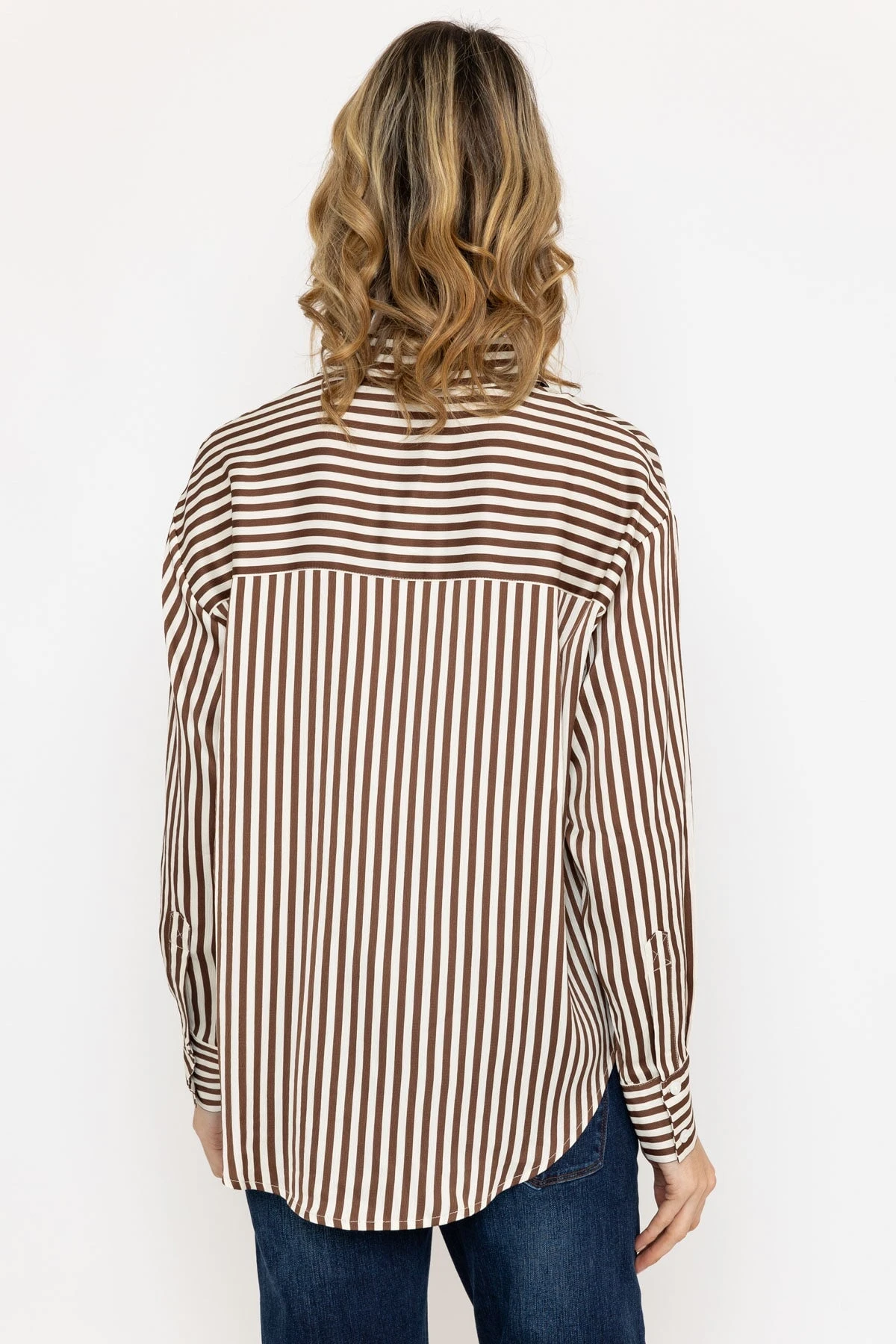 Satin Stripe Shirt In Brown 6 Satin Stripe Shirt In Brown - Image 4