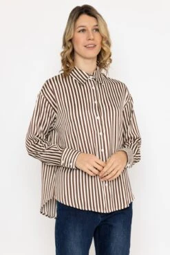 Satin Stripe Shirt In Brown 9 Satin Stripe Shirt In Brown -Fashion Clothing Accessories Store carraig donn satin stripe shirt in brown 826328