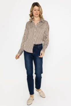 Satin Stripe Shirt In Brown 11 Satin Stripe Shirt In Brown -Fashion Clothing Accessories Store carraig donn satin stripe shirt in brown 893945