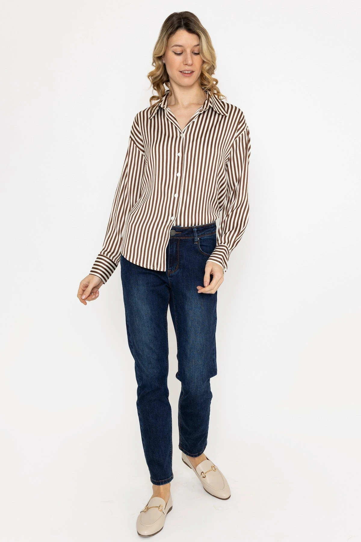 Satin Stripe Shirt In Brown 7 Satin Stripe Shirt In Brown - Image 5