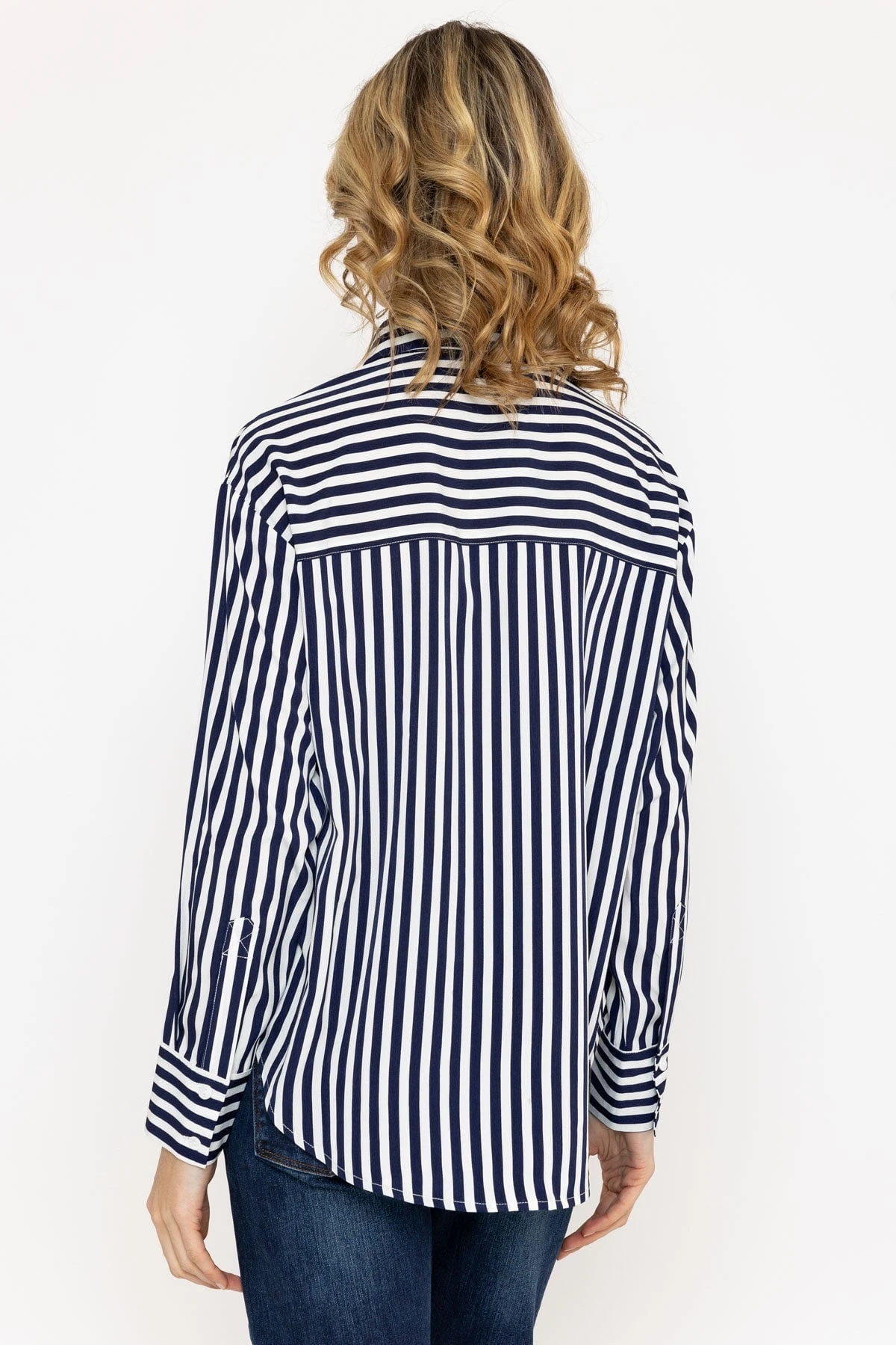 Satin Stripe Shirt In Navy 5 Satin Stripe Shirt In Navy - Image 3