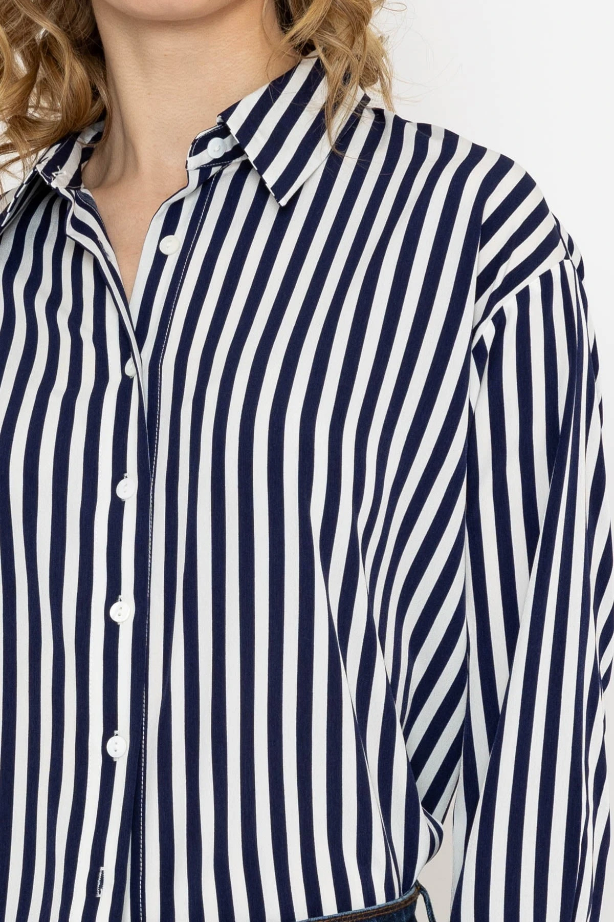 Satin Stripe Shirt In Navy 4 Satin Stripe Shirt In Navy - Image 2