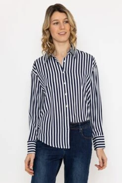 Satin Stripe Shirt In Navy 10 Satin Stripe Shirt In Navy -Fashion Clothing Accessories Store carraig donn satin stripe shirt in navy 768432