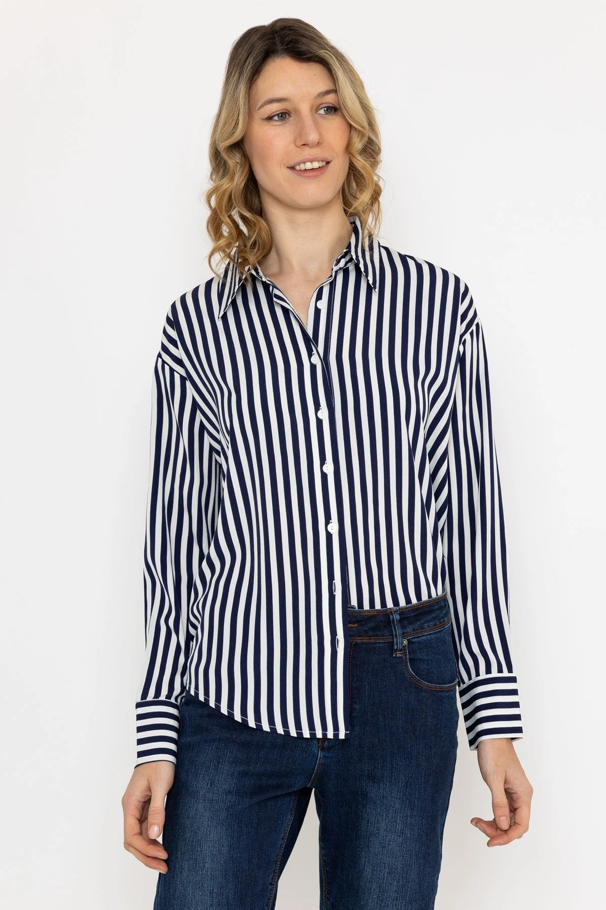 Satin Stripe Shirt In Navy 6 Satin Stripe Shirt In Navy - Image 4