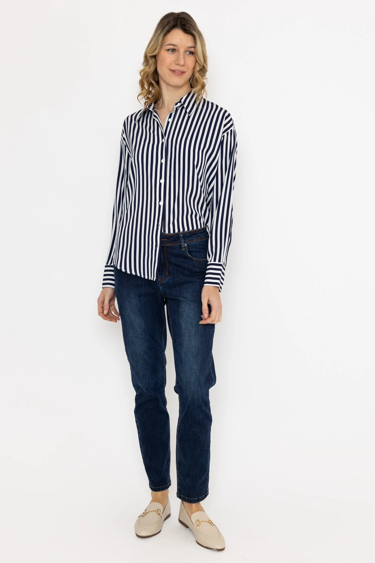 Satin Stripe Shirt In Navy 7 Satin Stripe Shirt In Navy - Image 5