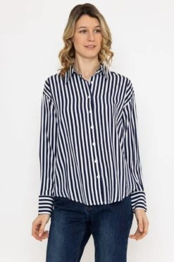 Satin Stripe Shirt In Navy