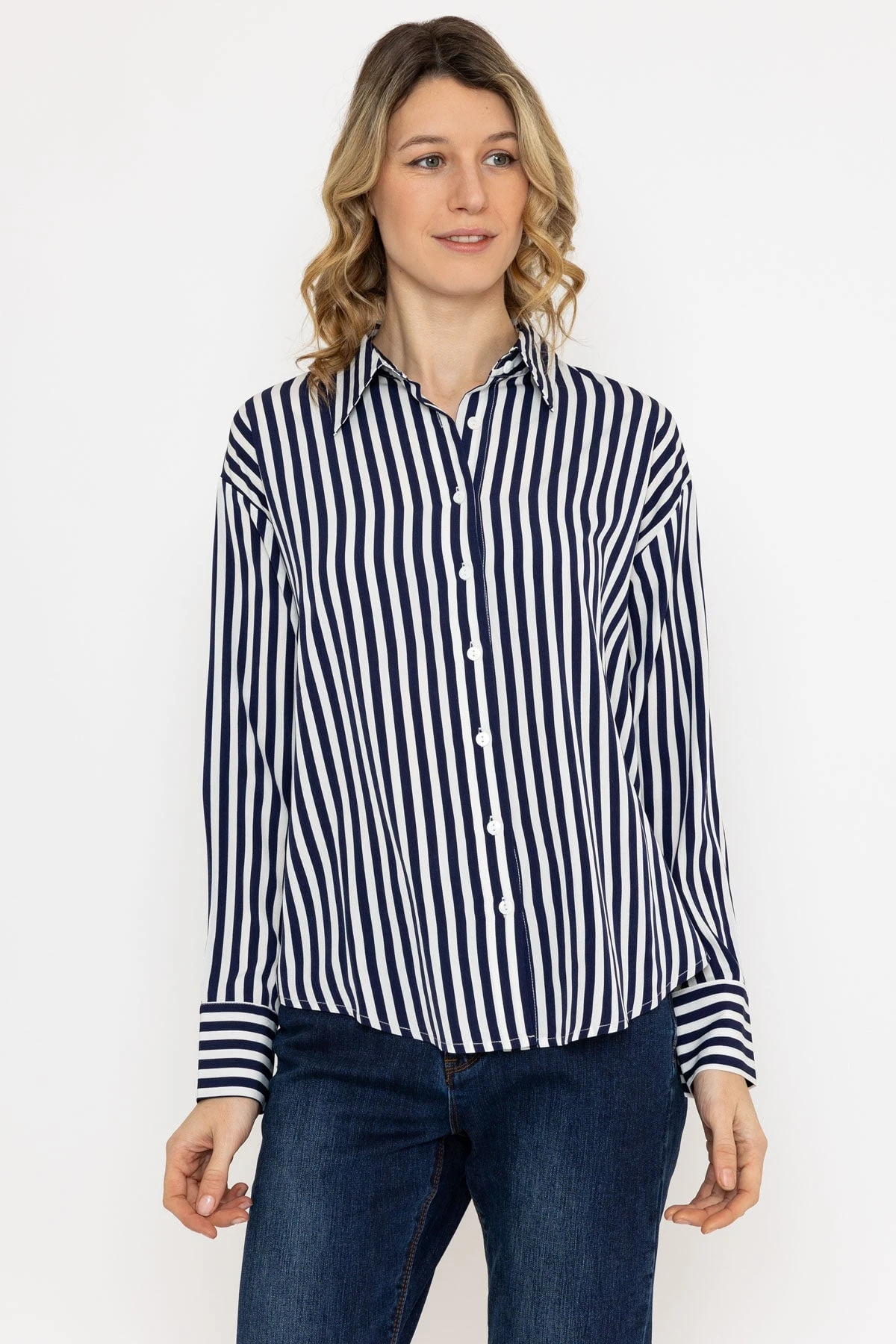 Satin Stripe Shirt In Navy 3 Satin Stripe Shirt In Navy